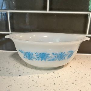 Vintage GLASBAKE Mixing Bowl Blue Thistle Flower Design - EUC!